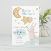 Invitation Ballons lapin de lune Baby shower neutre (Debout devant)