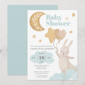 Invitation Ballons lapin de lune Baby shower neutre (Devant / Derrière)