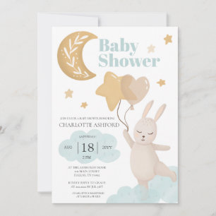 Invitation Ballons lapin de lune Baby shower neutre