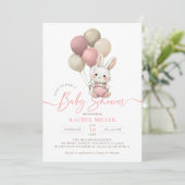 Invitation Ballons lapin lapin Baby shower fille rose (Debout devant)