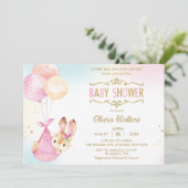 Invitation Ballons lapin mignon Baby shower fille fille (Debout devant)