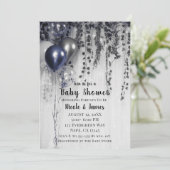 Invitation Ballons métalliques d'argent bleu Baby shower ivoi (Debout devant)