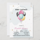 Invitation Ballons mignons, Étoiles, Nuages (Devant)