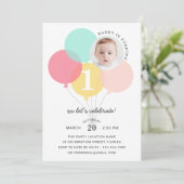 Invitation Ballons mignons Moderne 1ère photo Anniversaire (Debout devant)