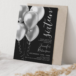 Invitation Ballons minimaux en argent doux 16 Anniversaire No