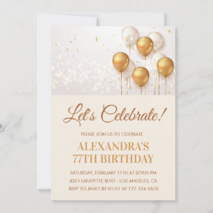 Invitation Ballons Modernes Or Blanc 77e anniversaire