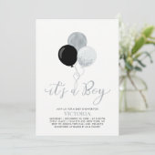 Invitation Ballons noir et argent | C'est un Baby shower de g (Debout devant)
