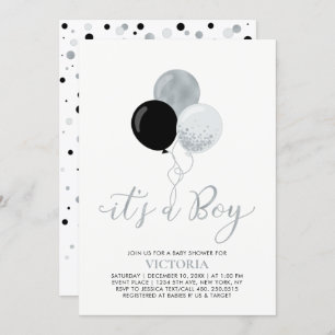 Invitation Ballons noir et argent C'est un Baby shower de g