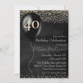 Invitation Ballons noir et or 40e anniversaire (Devant)