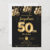 Invitation Ballons Noir et Or Confetti 50e anniversaire (Devant)