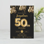 Invitation Ballons Noir et Or Confetti 50e anniversaire (Debout devant)