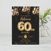 Invitation Ballons Noir et Or Confetti 60e anniversaire (Debout devant)