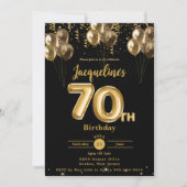 Invitation Ballons Noir et Or Confetti 70e anniversaire (Devant)