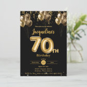 Invitation Ballons Noir et Or Confetti 70e anniversaire (Debout devant)