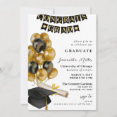 Invitation Ballons Noir et Or moderne Diplôme photo (Devant)