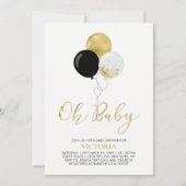 Invitation Ballons noir et or | Oh Baby Boy Baby shower (Devant)