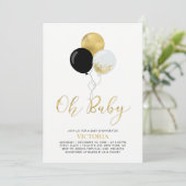 Invitation Ballons noir et or | Oh Baby Boy Baby shower (Debout devant)