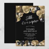 Invitation Ballons Noir et Or Surprise 40e Anniversaire (Devant / Derrière)