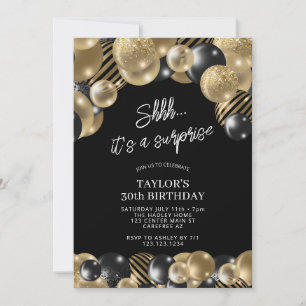Invitation Ballons Noir Or Surprise 30ème Anniversaire