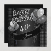 Invitation Ballons noirs 40e anniversaire (Devant / Derrière)