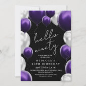 Invitation Ballons noirs argentés violets modernes pour 90e a (Devant)