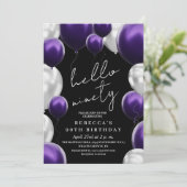 Invitation Ballons noirs argentés violets modernes pour 90e a (Debout devant)
