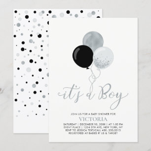 Invitation Ballons noirs et argentés   C'est une baby shower 