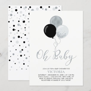 Invitation Ballons noirs et argentés   Oh Baby Boy Baby Showe