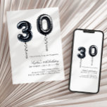 Invitation Ballons noirs et blancs minimalistes 30e anniversa<br><div class="desc">Invitation minimaliste à ballon noir de 30e anniversaire.</div>