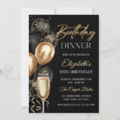 Invitation Ballons noirs et dorés élégants pour dîner d'anniv (Devant)