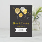 Invitation Ballons noirs et dorés Fête d'anniversaire 50 ans (Debout devant)