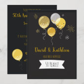 Invitation Ballons noirs et dorés Fête d'anniversaire des 50  (Devant / Derrière)