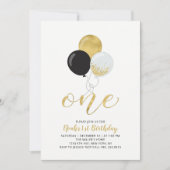 Invitation Ballons noirs et dorés pour la première fête d'ann (Devant)