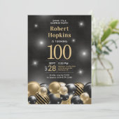 Invitation Ballons noirs et dorés pour les 100 ans de surpris (Debout devant)