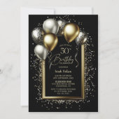 Invitation Ballons noirs et or 50e fête d'anniversaire (Devant)