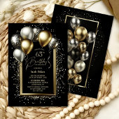 Invitation Ballons noirs et or 65e fête d'anniversaire