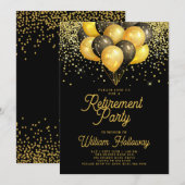 Invitation Ballons noirs et or pour fête de retraite (Devant / Derrière)