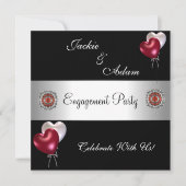 Invitation Ballons noirs rouges blancs de la partie d'engagem (Devant)