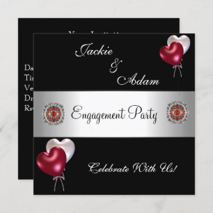 Invitation Ballons noirs rouges blancs de la partie d'engagem