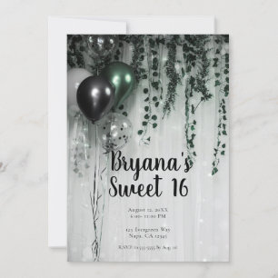 Invitation Ballons noirs verts Ivy Jungle Party Sweet 16