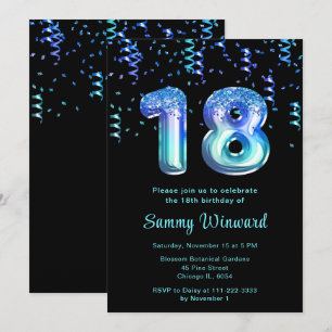 Invitation Ballons Océaniques pour 18 ans avec Confettis