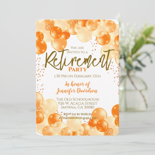Invitation Ballons orange de retraite (Debout devant)