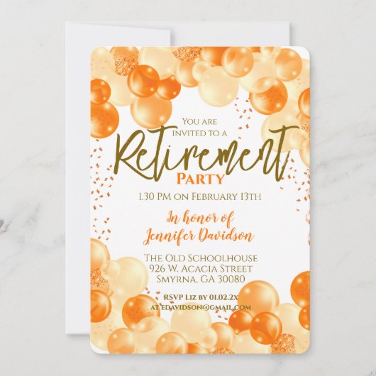 Invitation Ballons orange de retraite (Devant)