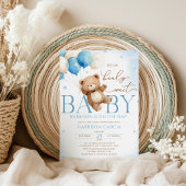 Invitation Ballons Ours en Peluche Bleu Baby Shower