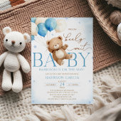 Invitation Ballons Ours en Peluche Bleu Baby Shower