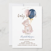 Invitation Ballons Ours En Teddy Baby shower En Tige Rose (Devant)