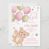 Invitation Ballons Ours En Teddy Baby shower Gold Rose (Devant)