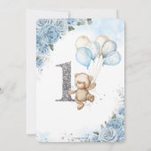 Invitation Ballons Ours En Teddy Bleu Floral Premier Annivers (Dos)