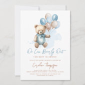 Invitation Ballons Ours Teddy Baby shower Garçon bleu (Devant)