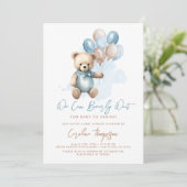 Invitation Ballons Ours Teddy Baby shower Garçon bleu (Debout devant)